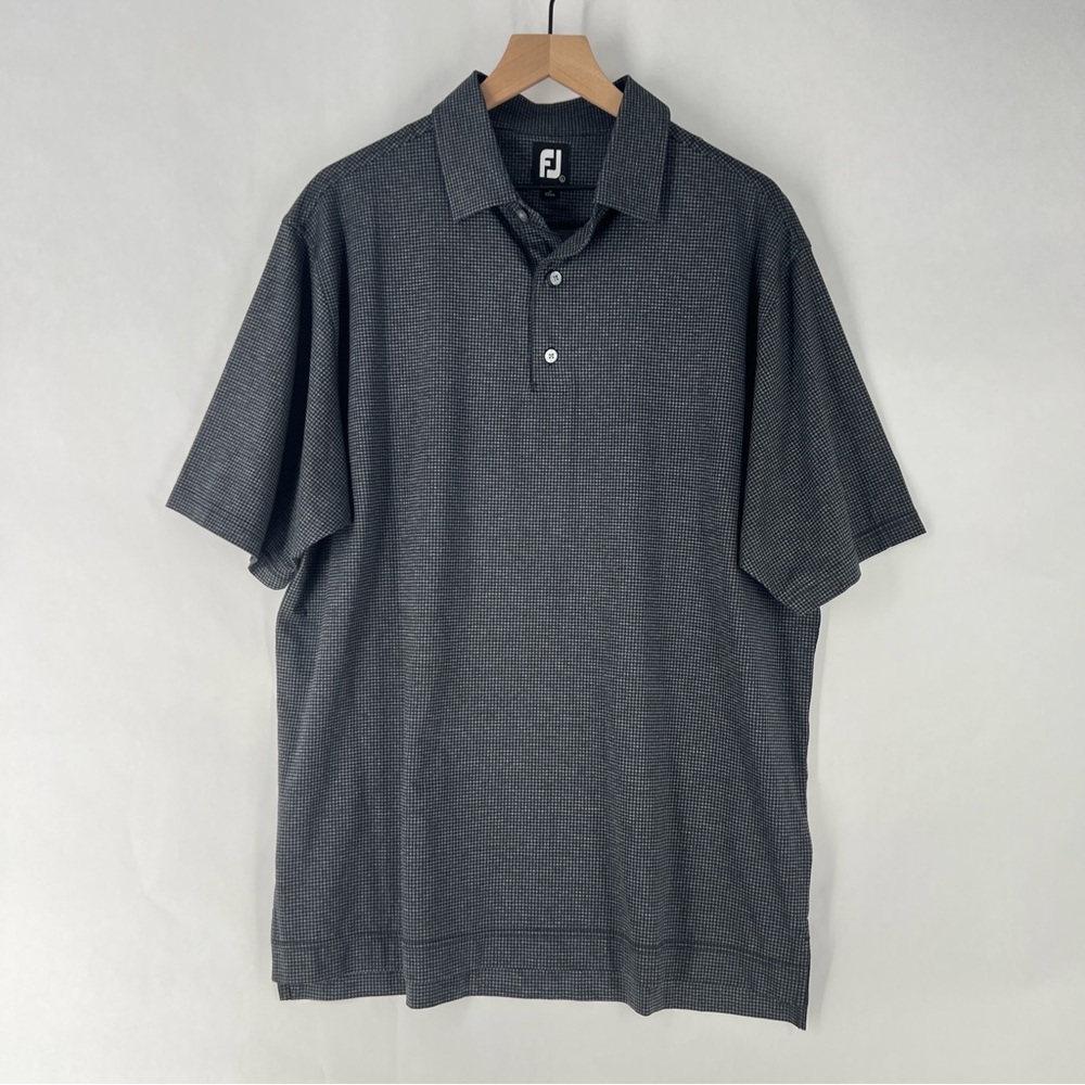 FootJoy Mens Gray Black Houndstooth Stretch Performance Polyesyer‎ Polo Shirt